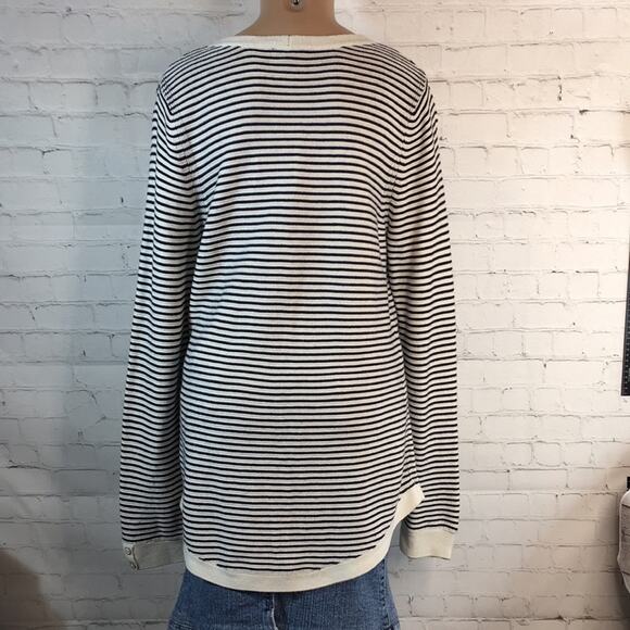 Talbots Long Tunic Style Sweater Black & Off White Knit Stripes Size Large - Picture 5 of 7